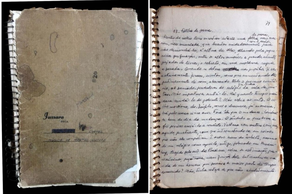 Caderno original onde Dicke escreveu os contos inéditos — Foto: Reprodução
