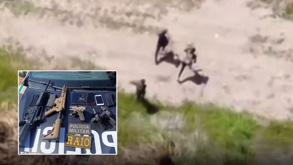 Criminosos se esconderam em um matagal no Bairro Boa Vista, em Fortaleza, para tentar fugir da polícia. — Foto: Reprodução