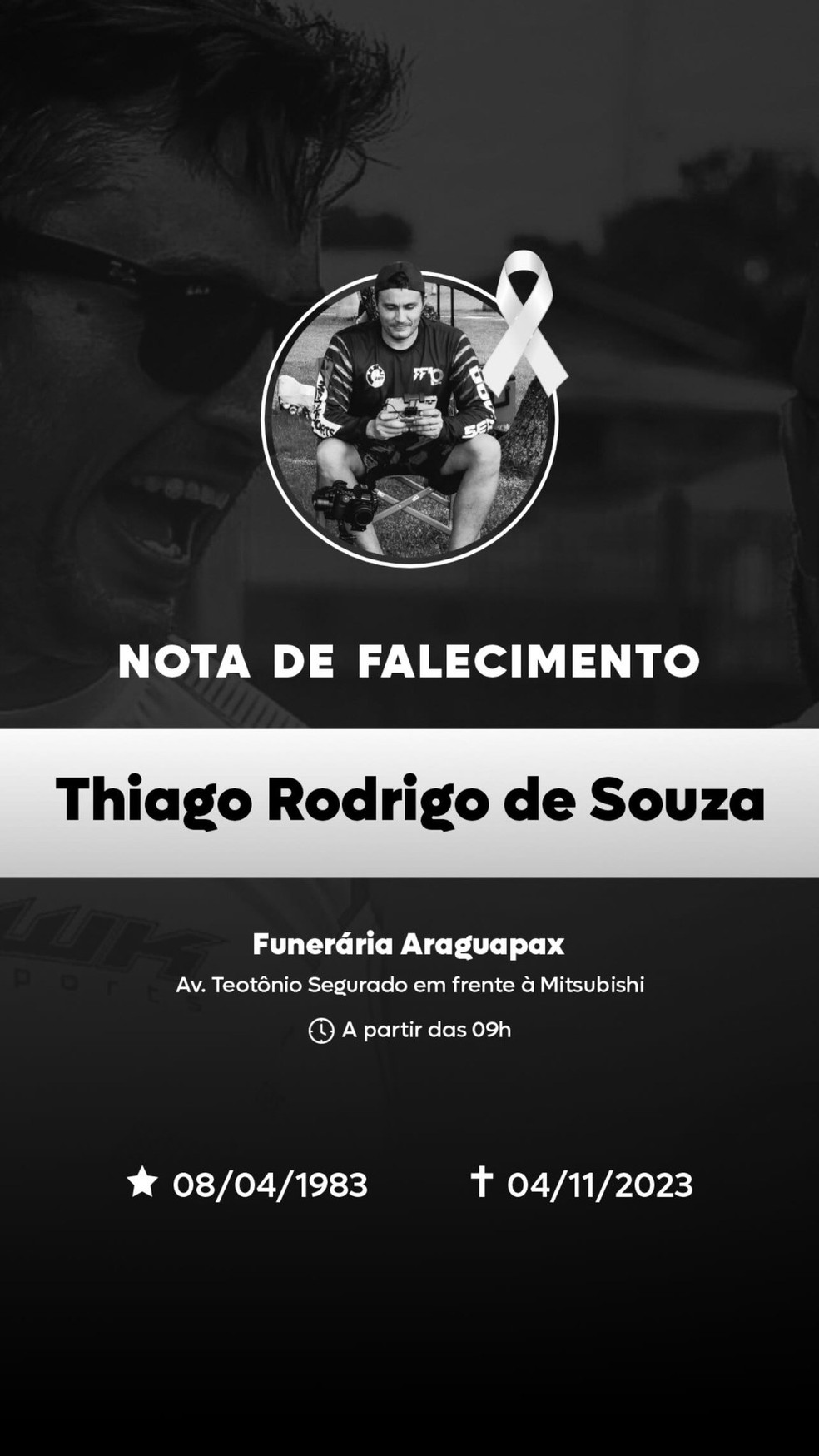 Nota de falecimento do empresário Thiago Souza — Foto: Reprodução/Redes Sociais