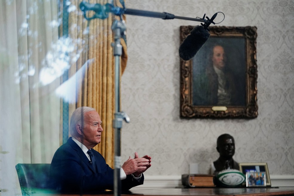Biden fala sobre atentado contra Trump do Salão Oval da Casa Branca. — Foto: REUTERS/Nathan Howard