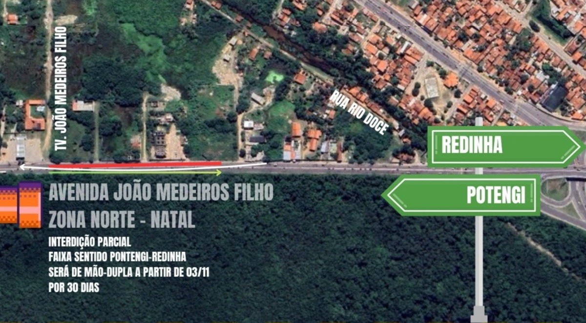 Avenida João Medeiros Filho terá interdição parcial para instalação de rede de esgoto em Natal