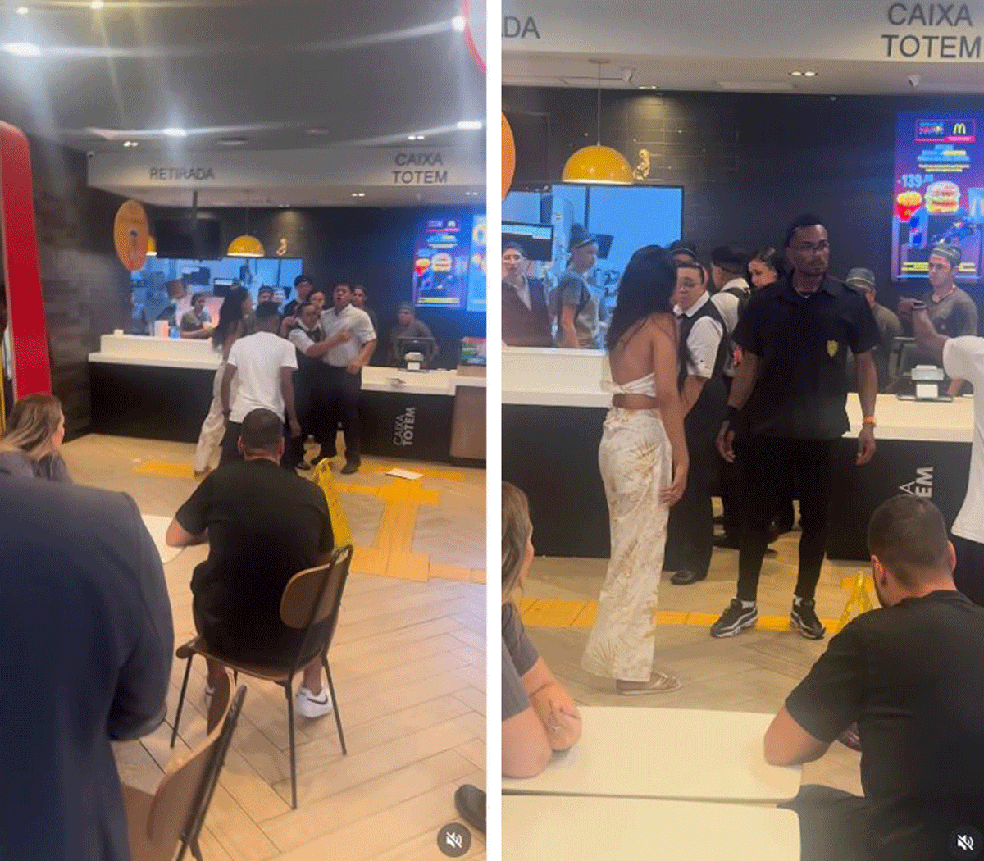 Homem e mulher brigam com dois funcionários do Mc Donald's. Outros empregados tentaram apartar confusão — Foto: Reprodução/Redes sociais