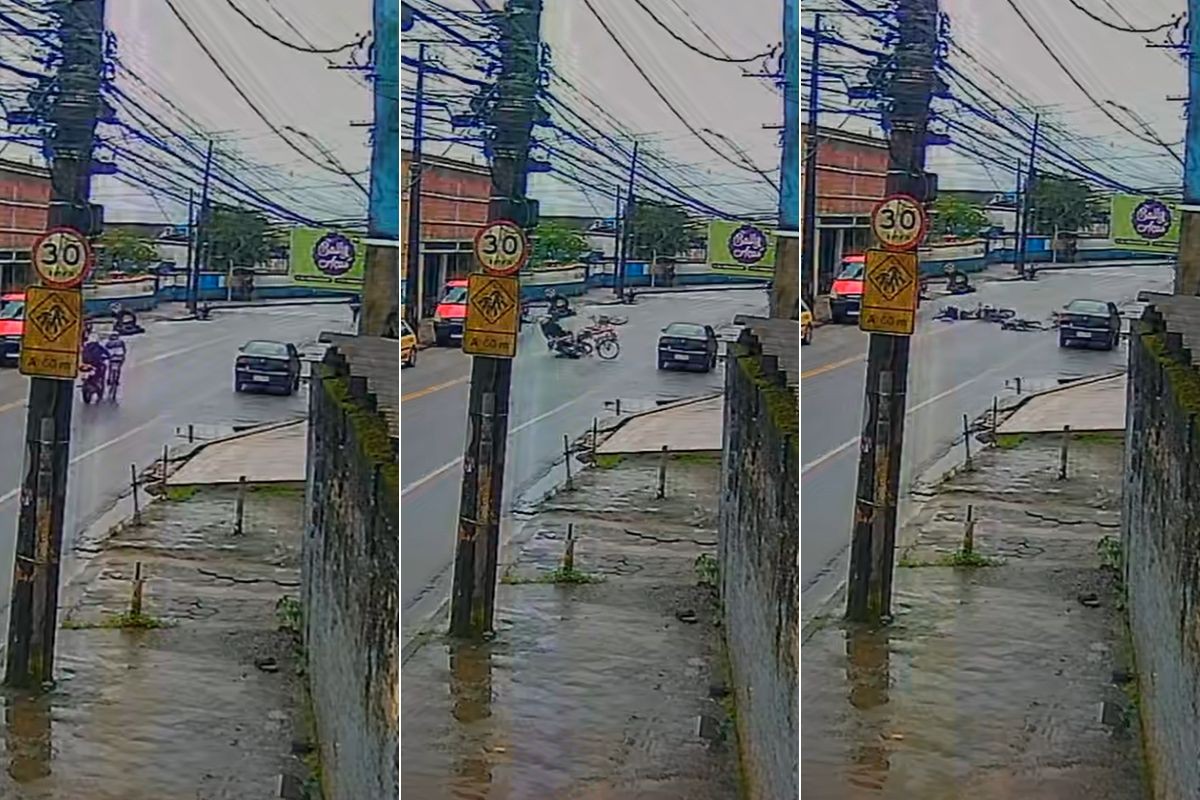 Motociclista atropela ciclista em avenida do litoral de SP; VÍDEO