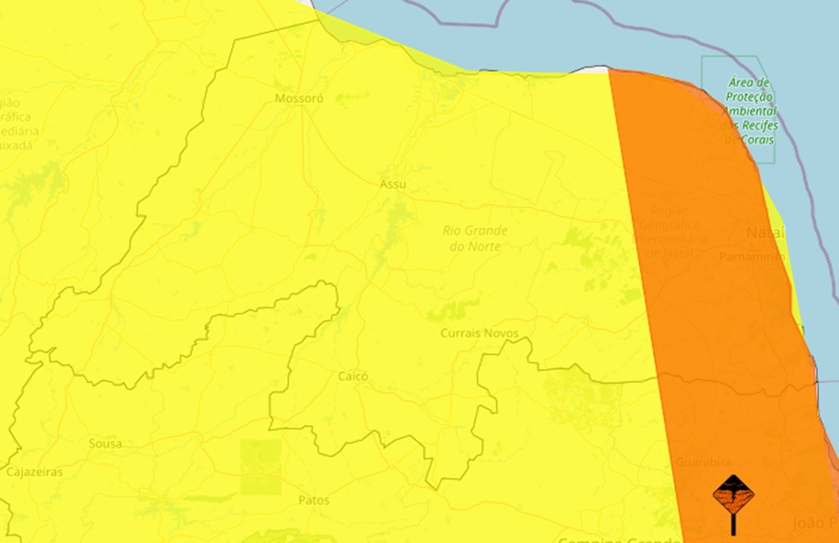 Inmet publica avisos de perigo de chuvas intensas no RN nesta sexta (1º); 55 cidades têm alerta laranja
