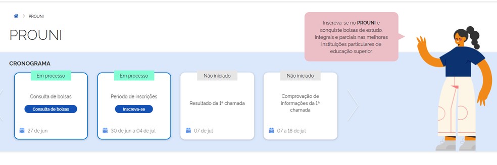 Cronograma do Prouni do 2º semestre de 2025. — Foto: Reprodução.