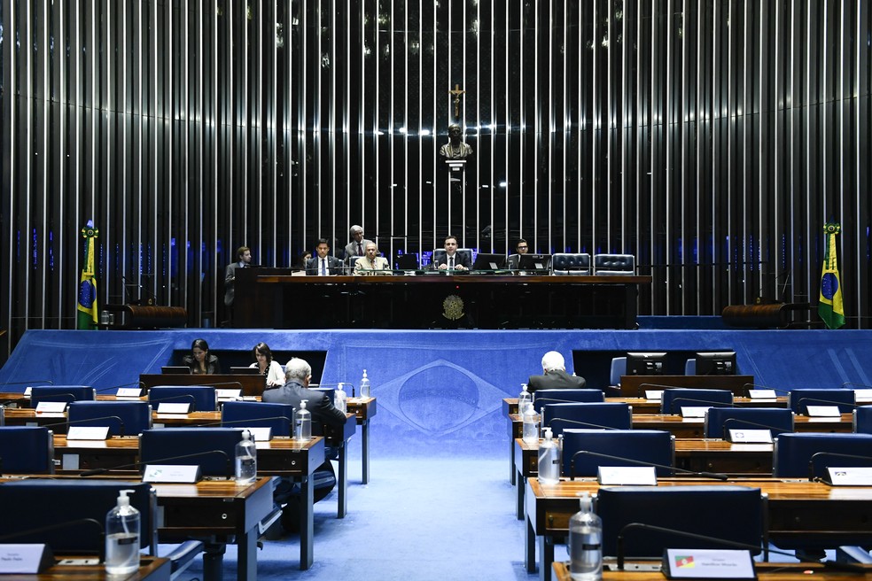 Plenário do Senado durante votação do Desenrola, nesta segunda-feira (2) — Foto: Roque de Sá/Agência Senado