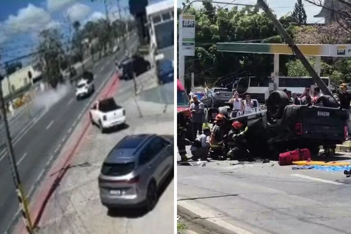 VÍDEO mostra momento em que carro bate em poste e capota em Campinas