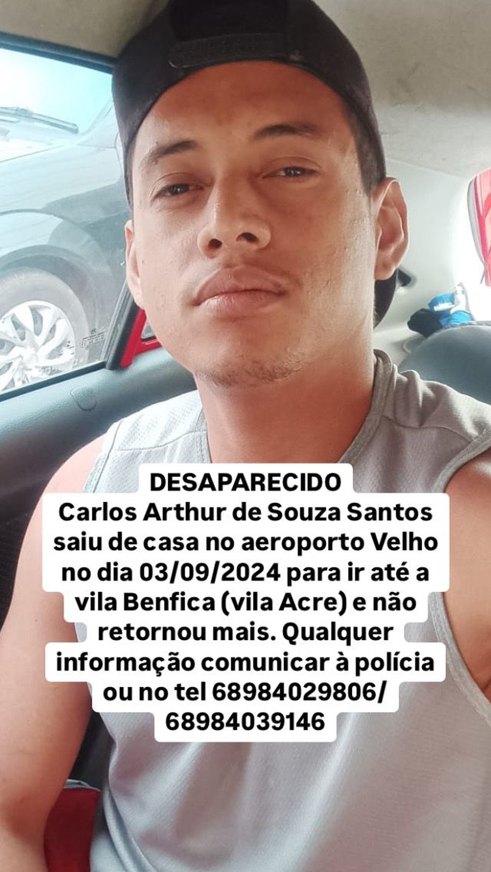 Família fez apelo via redes sociais para quem tiver informações sobre Carlos — Foto: Arquivo pessoal