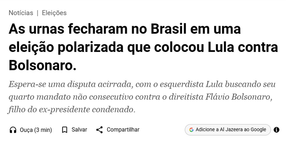 Al Jazeera Flávio x Lula — Foto: Reprodução