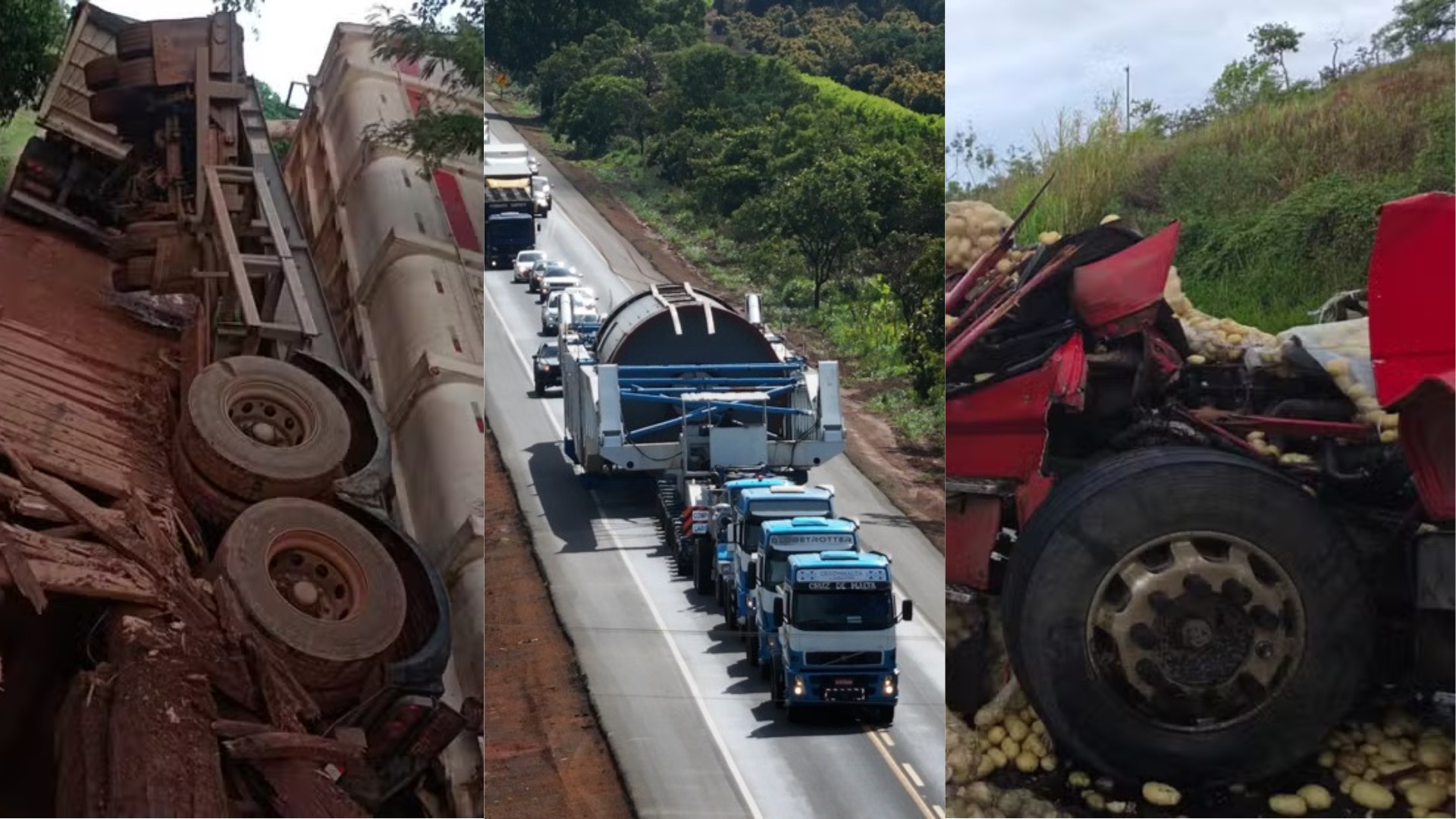 Você viu? Ponte desaba e carreta tomba em córrego, saga da megacarga e dois mortos e três feridos em menos de 7h
