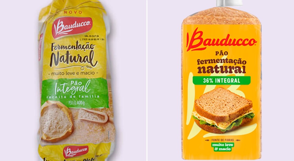 Bauducco também alterou rótulo de pão integral — Foto: Idec/Bauducco/Divulgação
