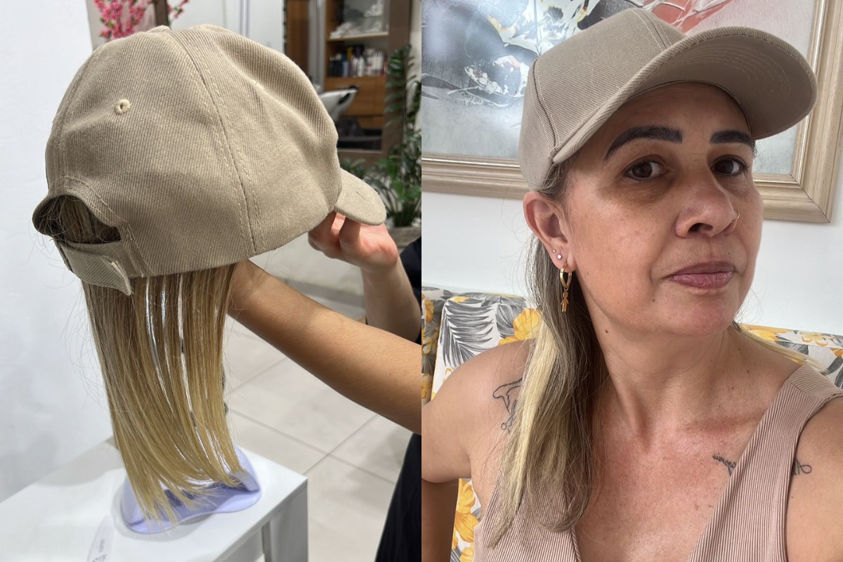 Cabeleireira adapta boné com cabelos doados após luta contra o câncer: 'Uma parte de quem somos'