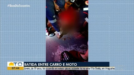 Jovem de 19 anos fica gravemente ferido após acidente entre moto e carro em Araguaína