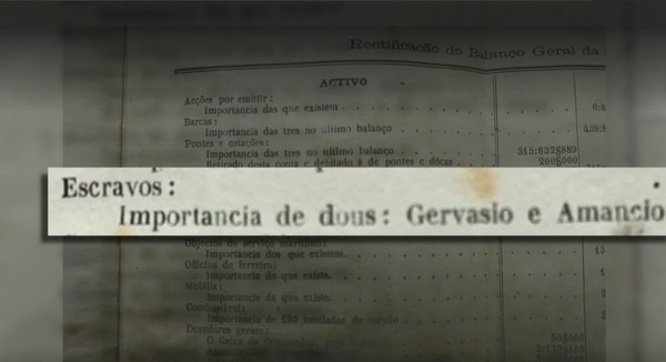 Imagem mostra nomes de escravizados como propriedade da antiga empresa que administrava as barcas do Rio — Foto: Reprodução/RJ2