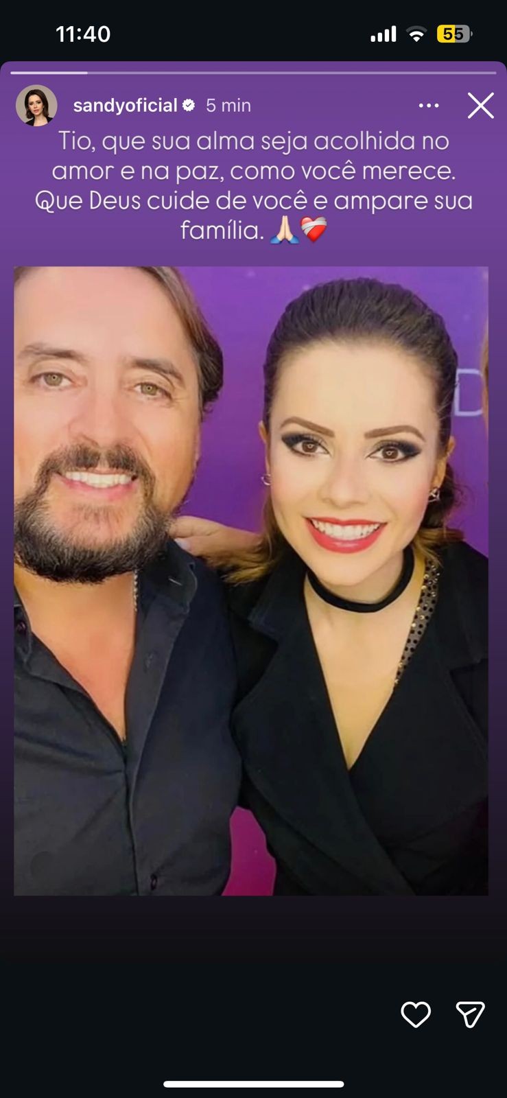 Sandy posta homenagem ao tio, cantor Mauri Lima, morto em acidente: 'Que sua alma seja acolhida no amor e na paz'