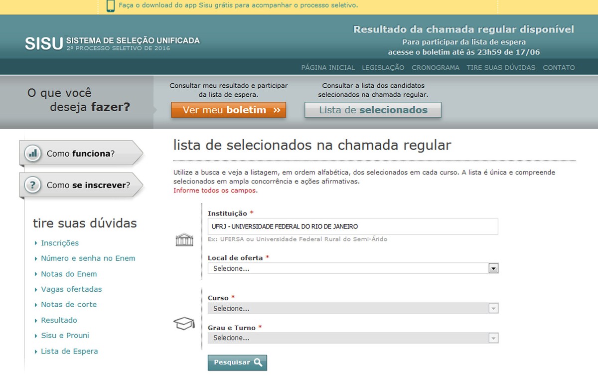Resultado do Sisu 2016 do meio do ano é divulgado | Educação | G1