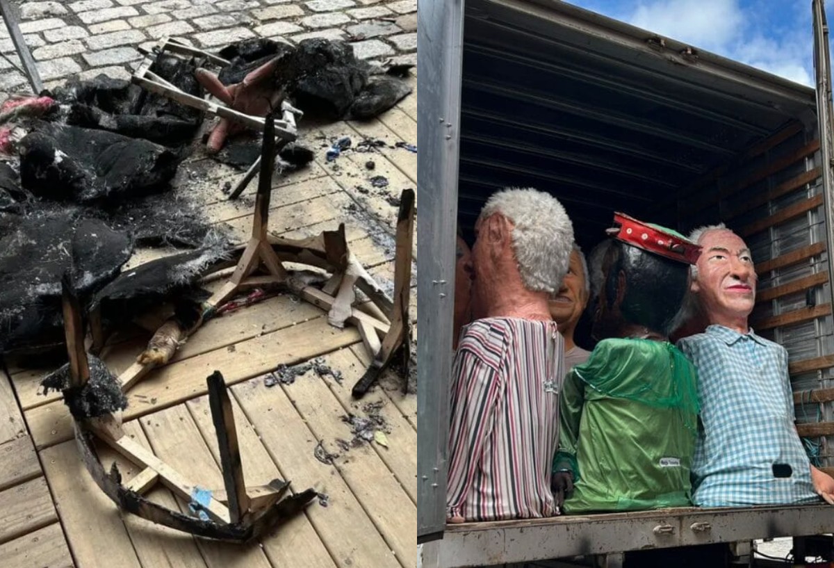 Bonecos clássicos do Berbigão do Boca são incendiados por vândalos em Florianópolis