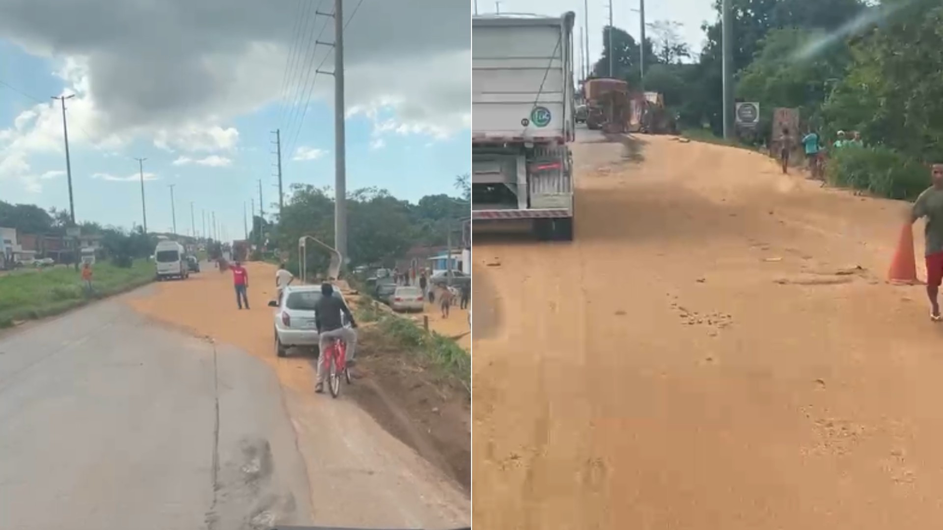 VÍDEO: Carreta carregada de soja tomba na BR-135, em São Luís, e derrama parte da carga na pista