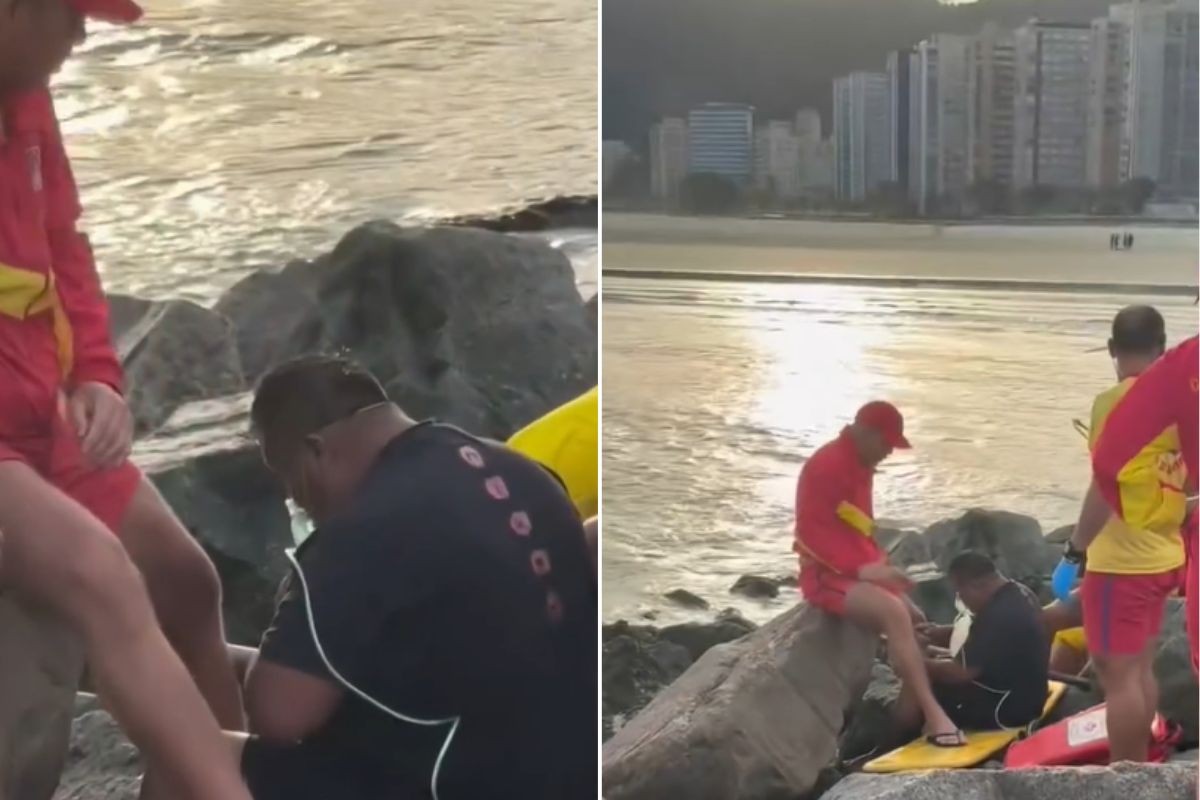 Boliviano fica preso entre rochas na praia ao tentar recuperar documentos; VÍDEO