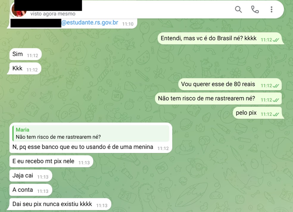 Criminoso usa PIX para vender conteúdo de abuso sexual infantil e diz que comprador não será rastreado. — Foto: Reprodução