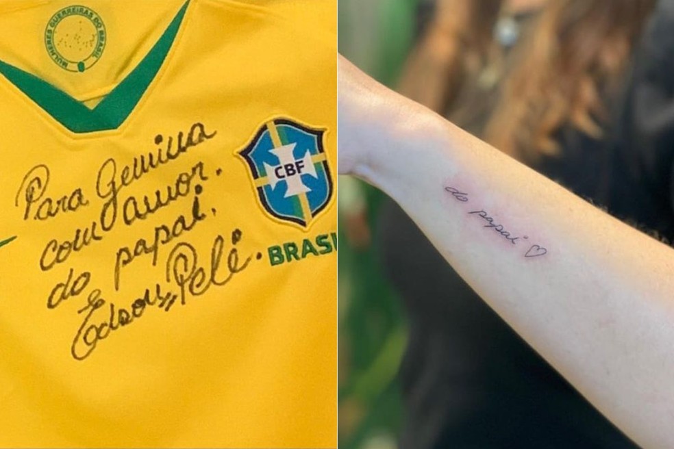 Gemima fez uma tatuagem no pulso em homenagem ao Rei, com a expressão 'do papai' e um coração ao lado  — Foto: Arquivo Pessoal