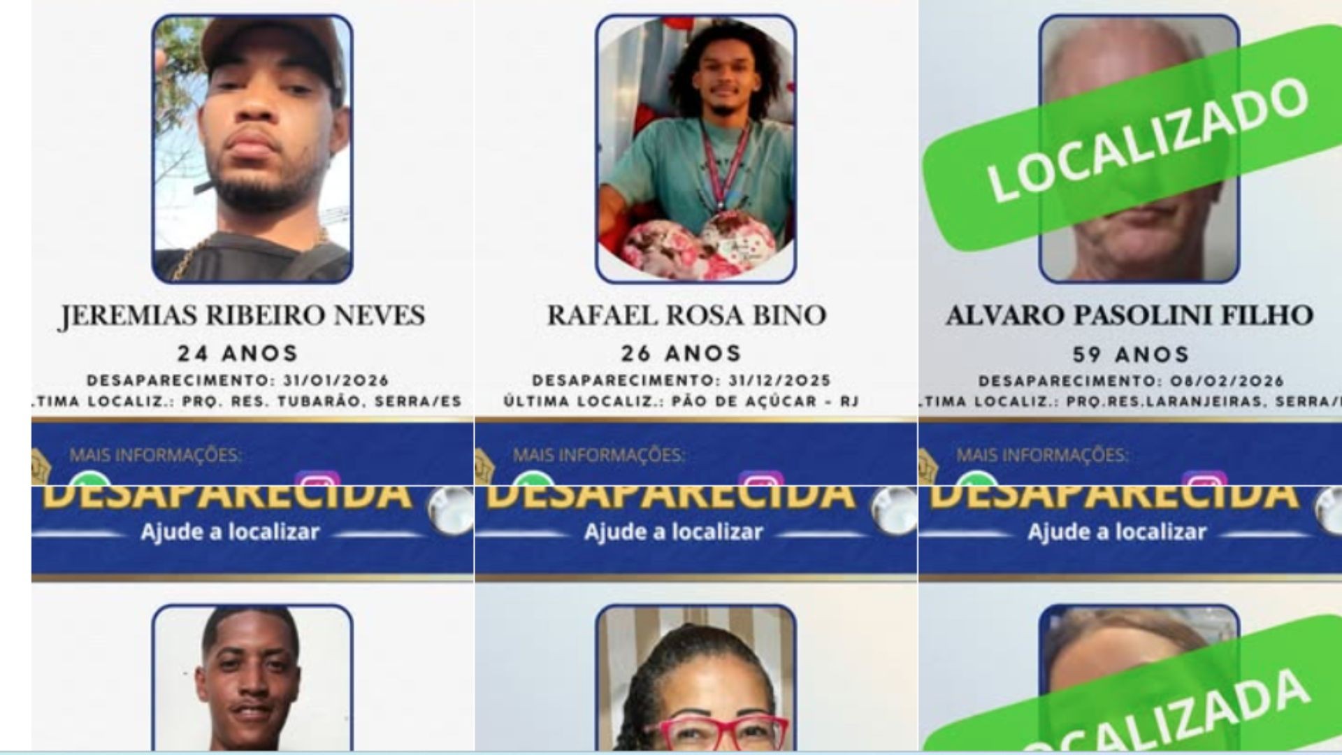 Polícia cria perfil no Instagram com fotos para ajudar em buscas por pessoas desaparecidas no ES