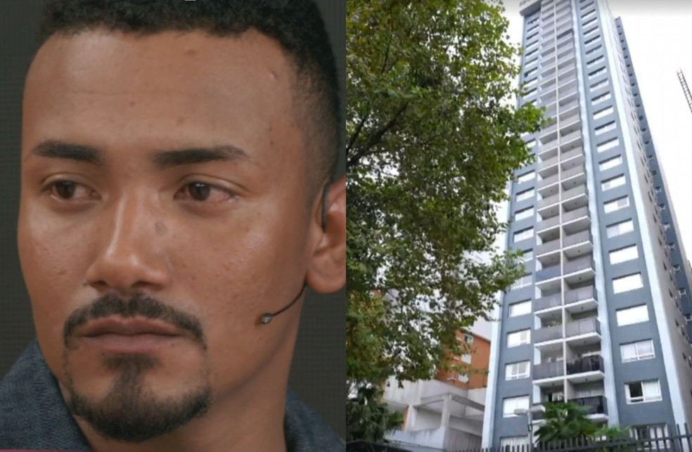 Mayk Gustavo Ribeiro da Silva sobreviveu a corte de corda enquanto limpava fachada de prédio — Foto: Reprodução/TV Globo