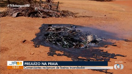 Lixeira é incendiada em praia e gera reclamação de comerciantes