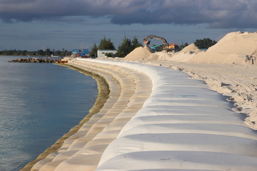 Imagem das terras elevadas em Tuvalu — Foto: PNUD