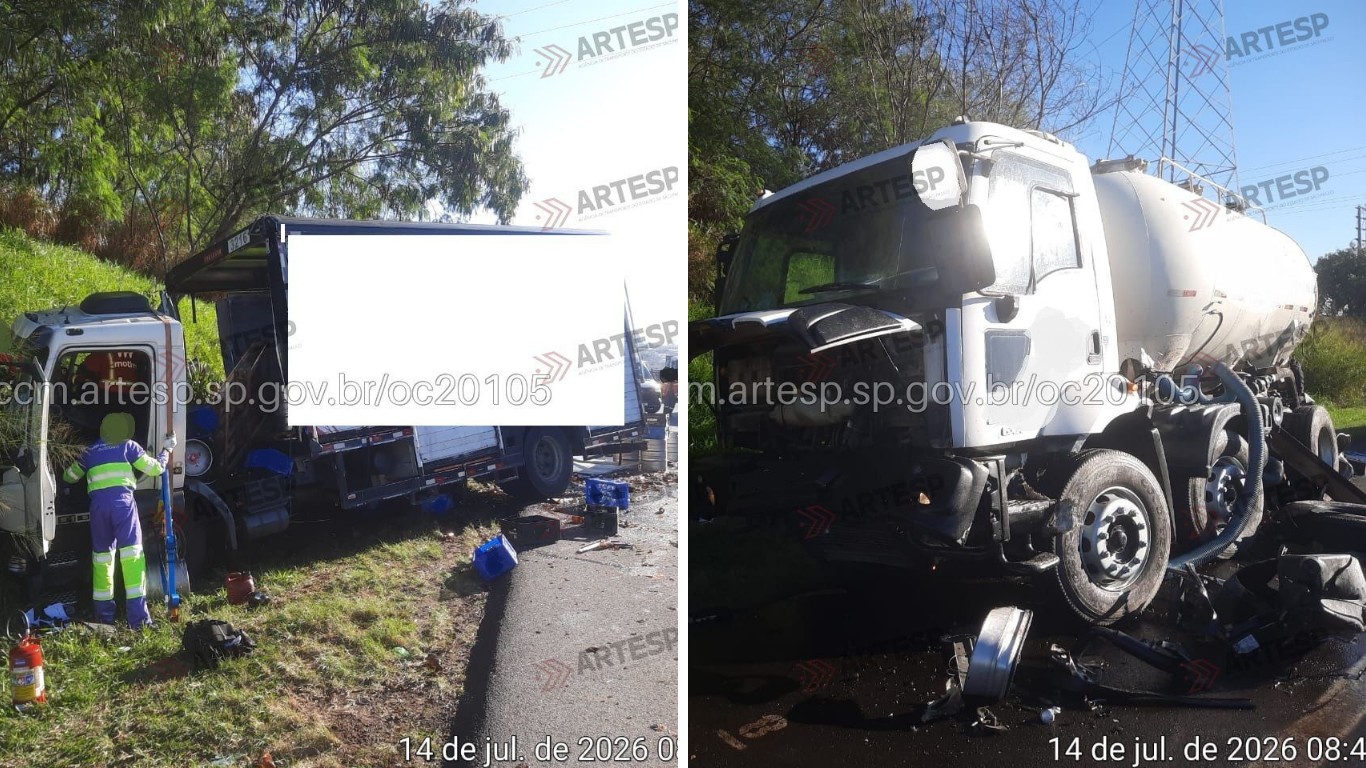 Acidente entre caminhões e carro deixa vítima gravemente ferida na Rodovia Adalberto Panzan, em Campinas