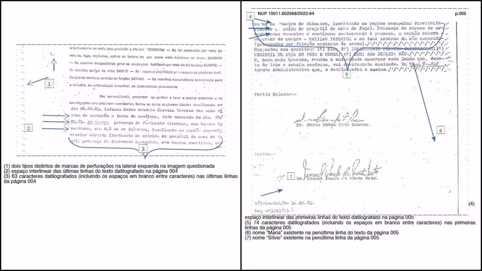 Alterações encontradas pela Perícia Forense em laudo apresentado por ex-marido de Maria da Penha, que era difundido por grupos. — Foto: MPCE/ Divulgação