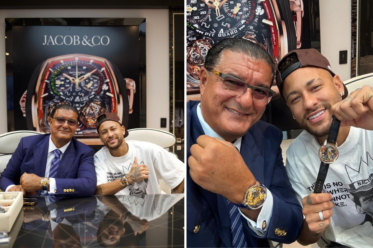 Neymar Jr. posa com Jacob Arabo, fundador de marca de relógios milionários