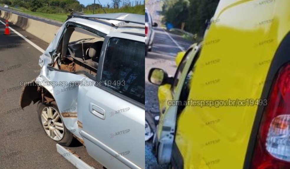 Engavetamento envolve carros e ônibus e deixa seis feridos em rodovia de Álvares Machado (SP) — Foto: Artesp/Reprodução