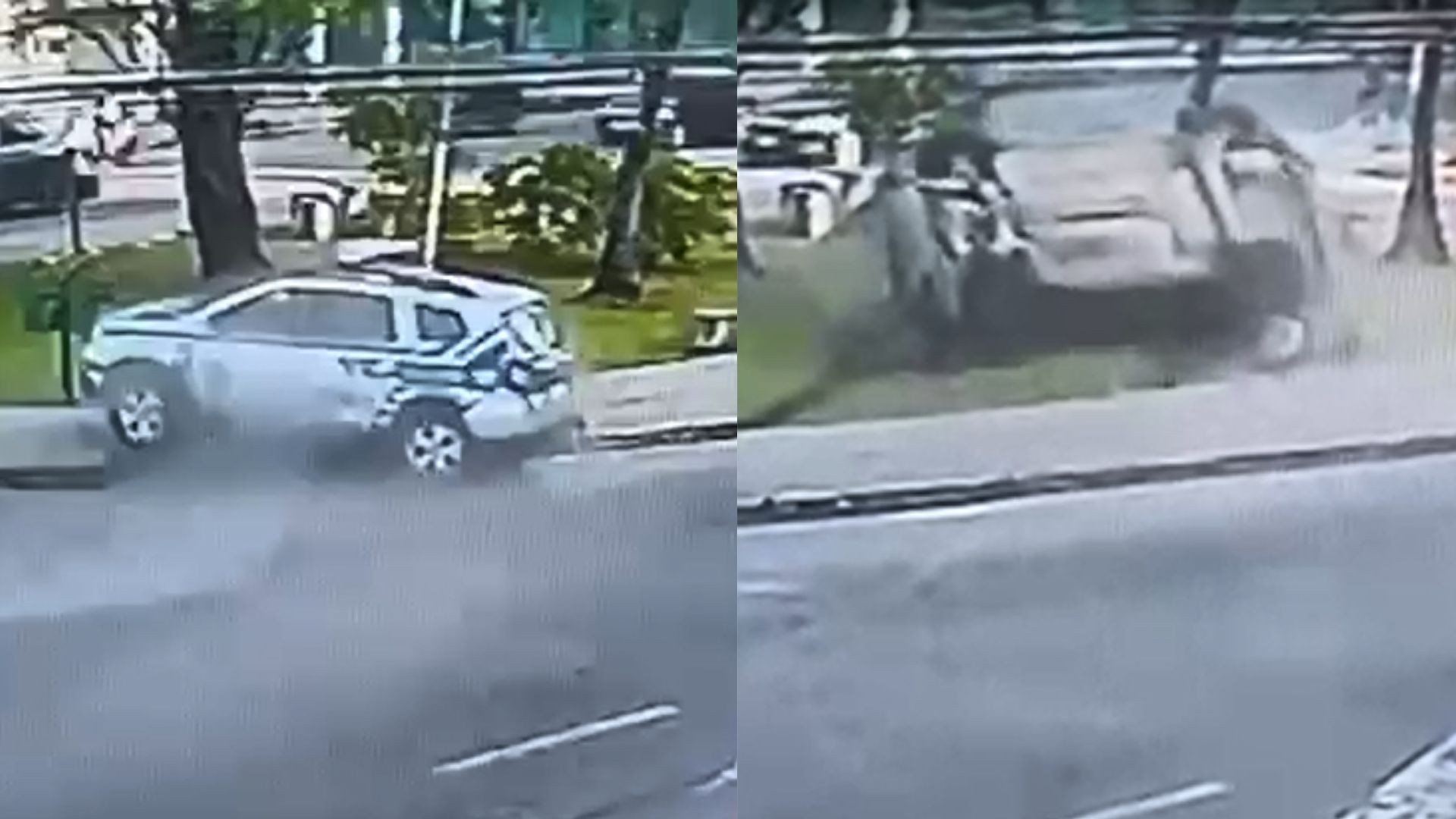 Viatura da Polícia Militar capota e invade praça em Olinda; veja vídeo do acidente