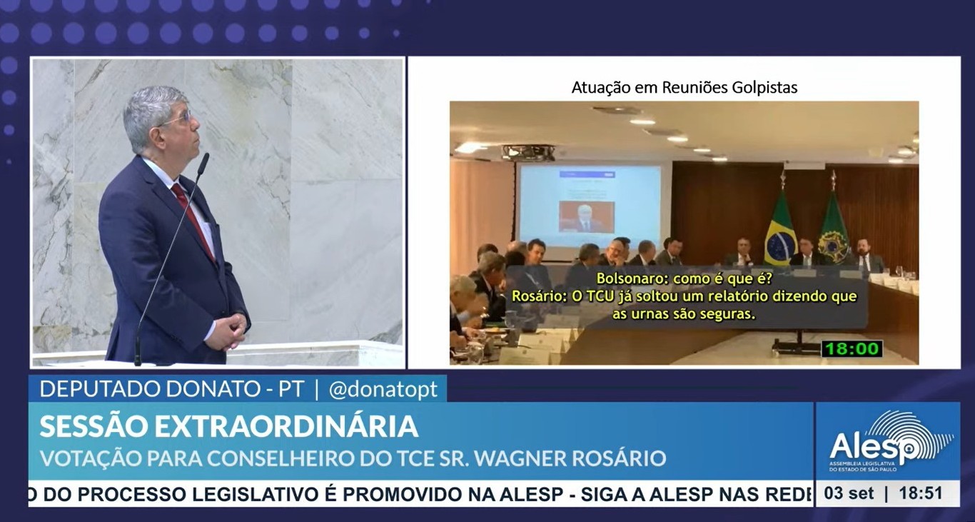 Oposição emperra sessão, e Alesp adia aprovação de indicado ao TCE que se reuniu com Bolsonaro contra urnas