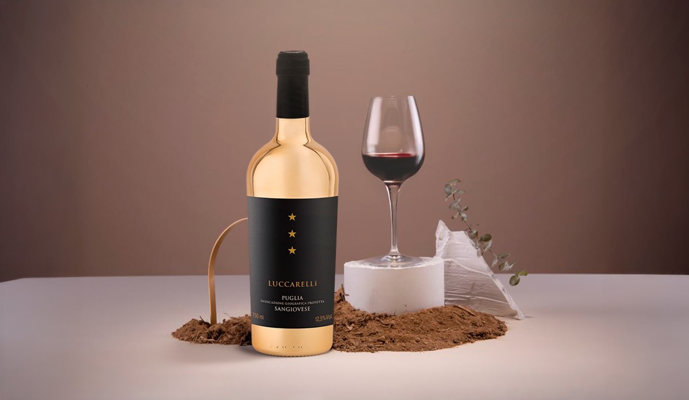 Luccarelli lança vinho tinto de uva Sangiovese na garrafa dourada