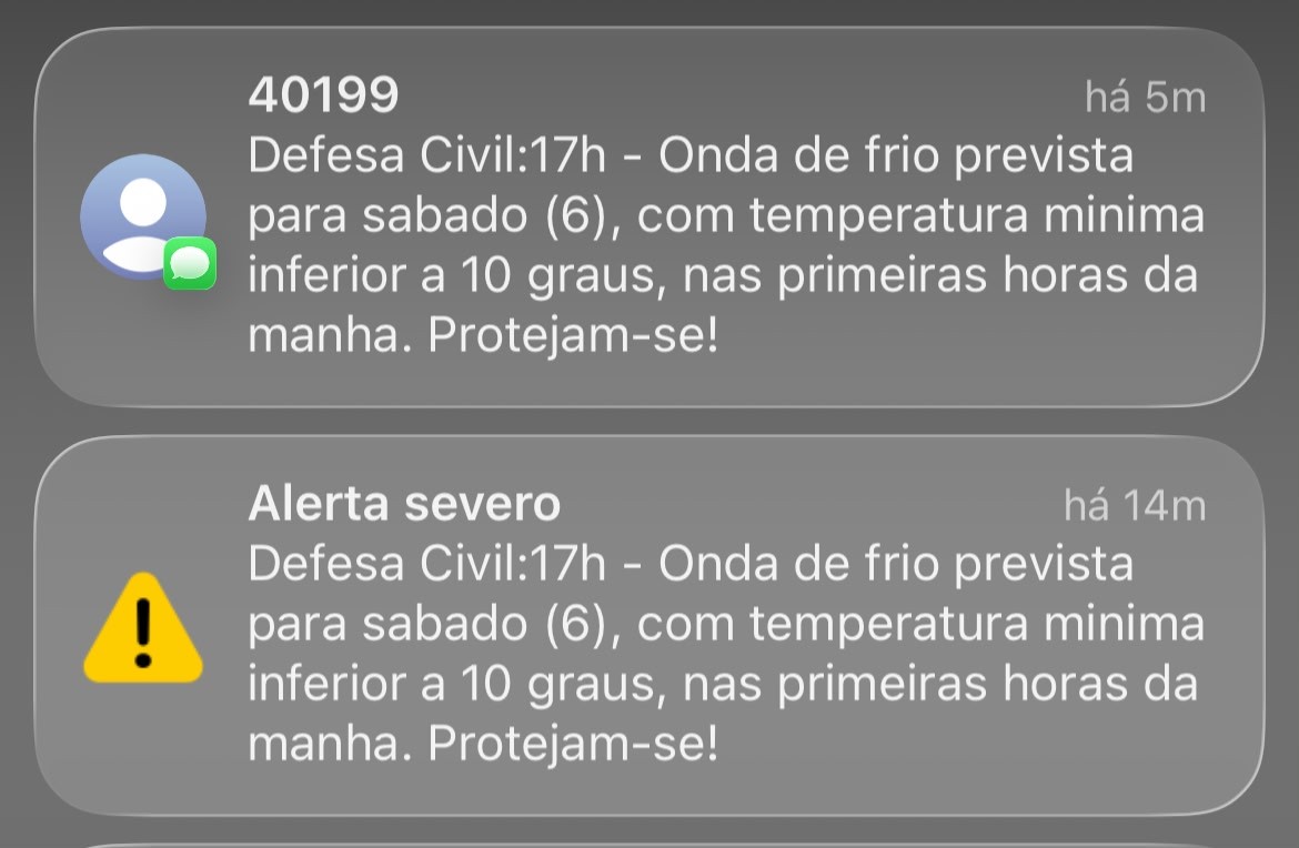 Defesa Civil de BH emite alerta severo de onda de frio durante fim de semana