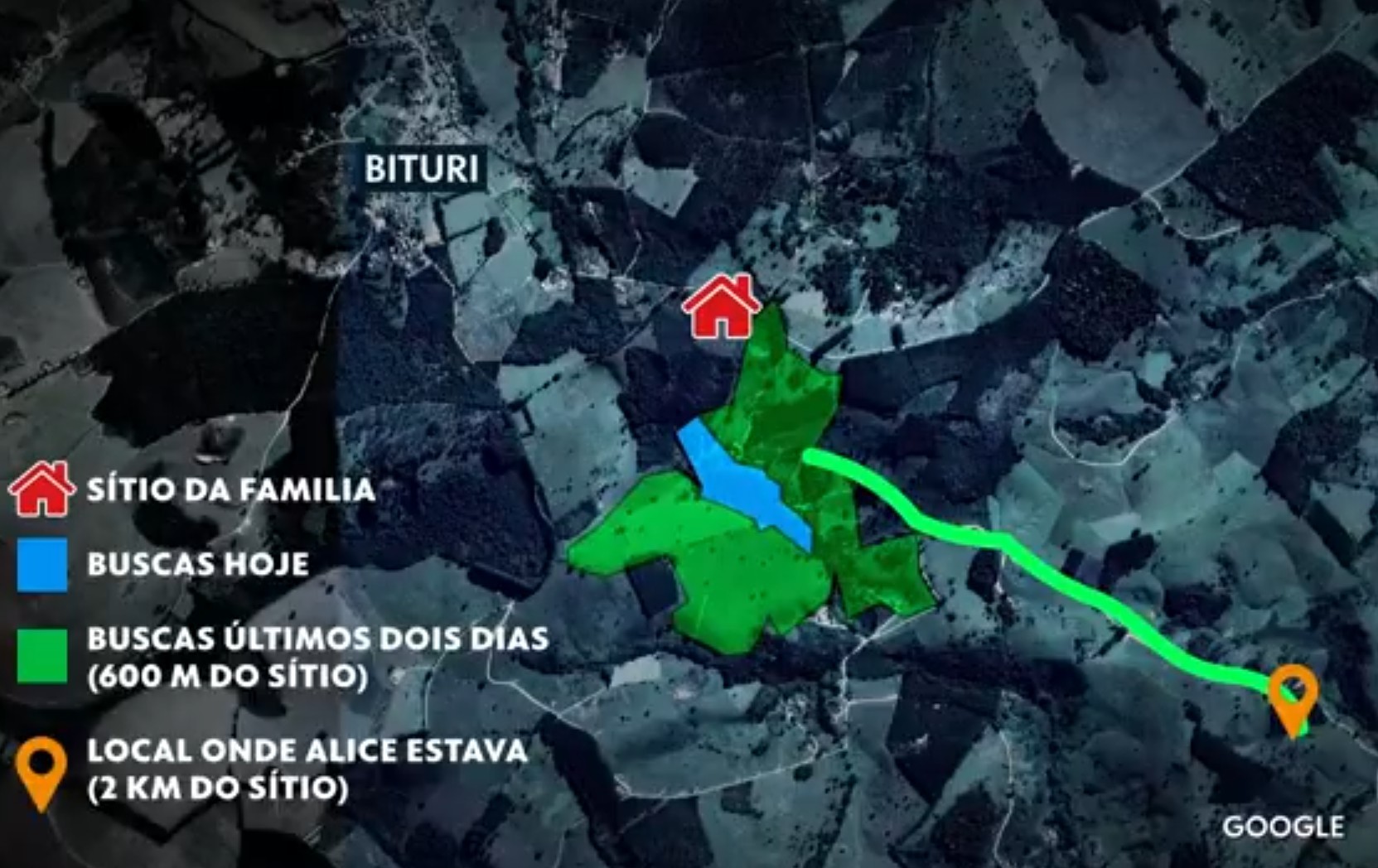 Menina Alice foi achada por voluntários a 2 km do sítio dos avós e fora da área das buscas
