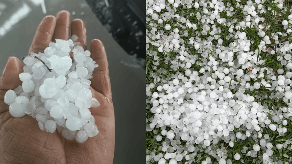2 de 3
Chuva de granizo em Cabrália Paulista (SP) — Foto: Reprodução