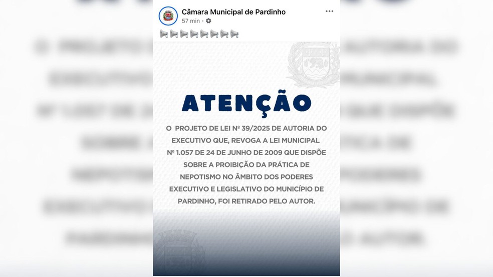 Prefeito de Pardinho retira votação de projeto que revogaria lei contra nepotismo da pauta da Câmara — Foto: Rede Social/Divulgação