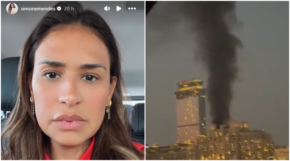 Simone Mendes volta de viagem de Dubai e se assusta ao saber de fogo em hotel onde estava — Foto: Reprodução/Redes sociais e Reprodução/FarsNews