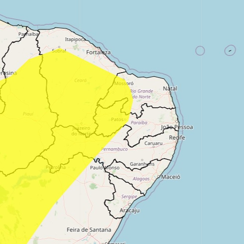Cidades do RN atingidas pelo alerta — Foto: Divulgação