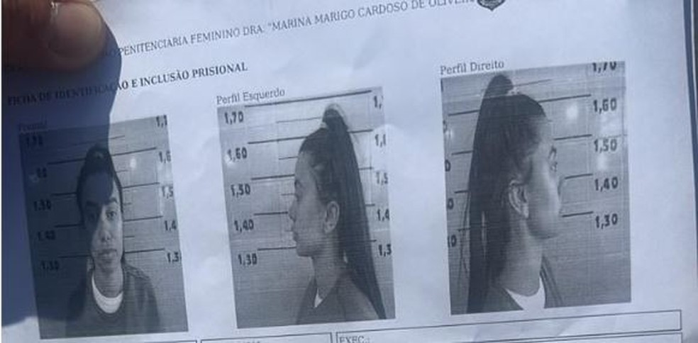 Fotos de Rafaela Sampaio Camorim mostram ficha prisional de presa que fugiu com ajuda de casal — Foto: Reprodução