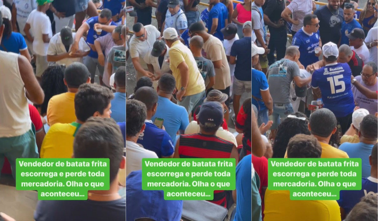 VÍDEO: torcedores fazem 'vaquinha' e ajudam vendedor de batata frita que perdeu mercadoria após cair em escada em estádio