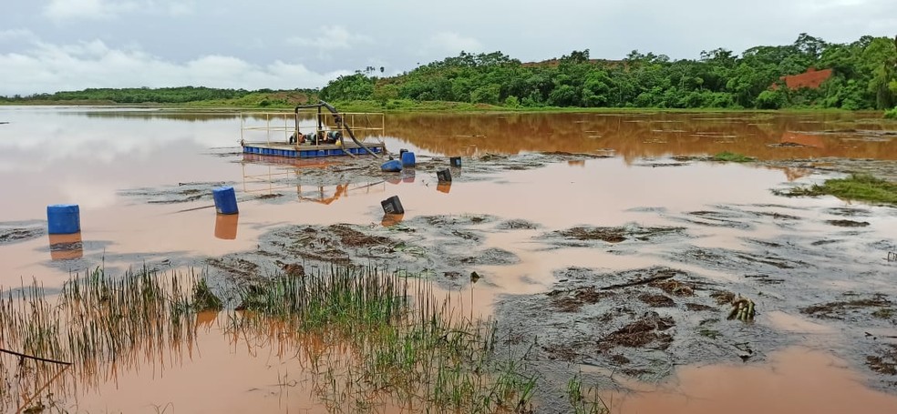 Lagoa contaminada por lama após o transbordamento provocado pela Mineradora Aurizona, em Godofredo Viana, no MA, em 2021 — Foto: Neto Weba