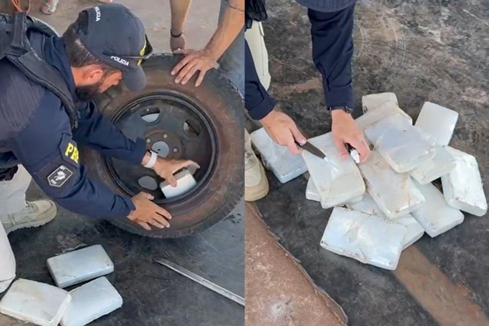 Droga estava dentro do estepe de uma caminhonete. — Foto: PRF