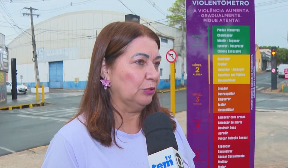 Adamantina instala ‘violentômetro’ para ajudar mulheres a identificar sinais de violência: ‘Dar visibilidade’ — Foto: Gustavo Luz/TV TEM