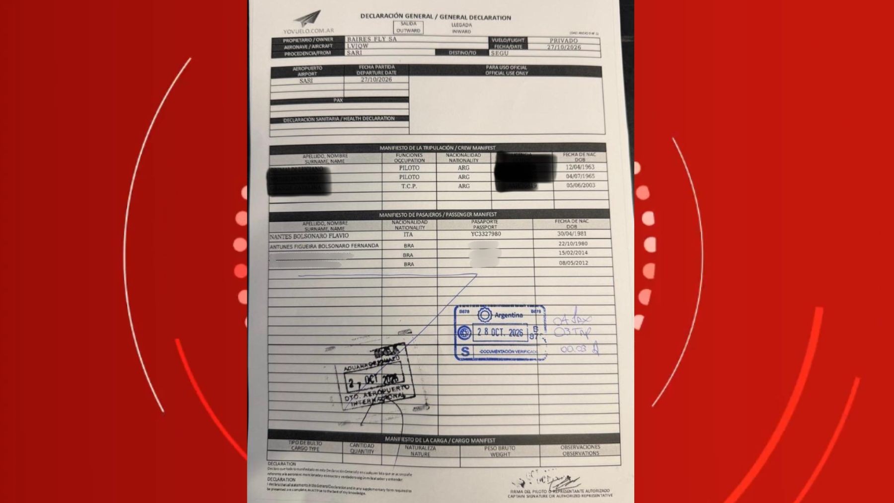 Flávio Bolsonaro usou passaporte italiano para deixar a Argentina em jatinho após atravessar fronteira pelo Paraná