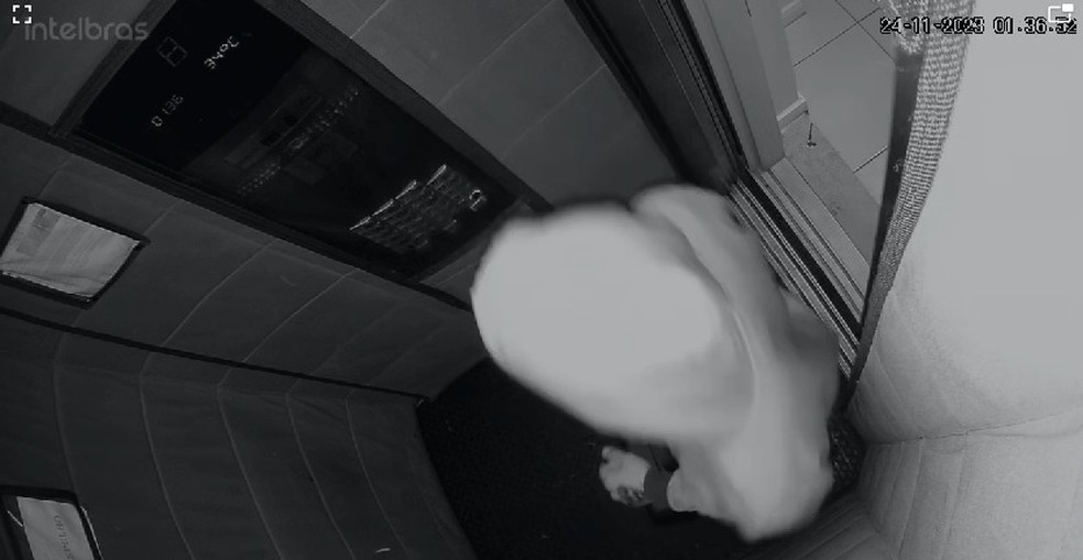 Suspeito usou capuz para entrar no elevador no prédio onde dentista foi encontrado morto — Foto: Acervo pessoal