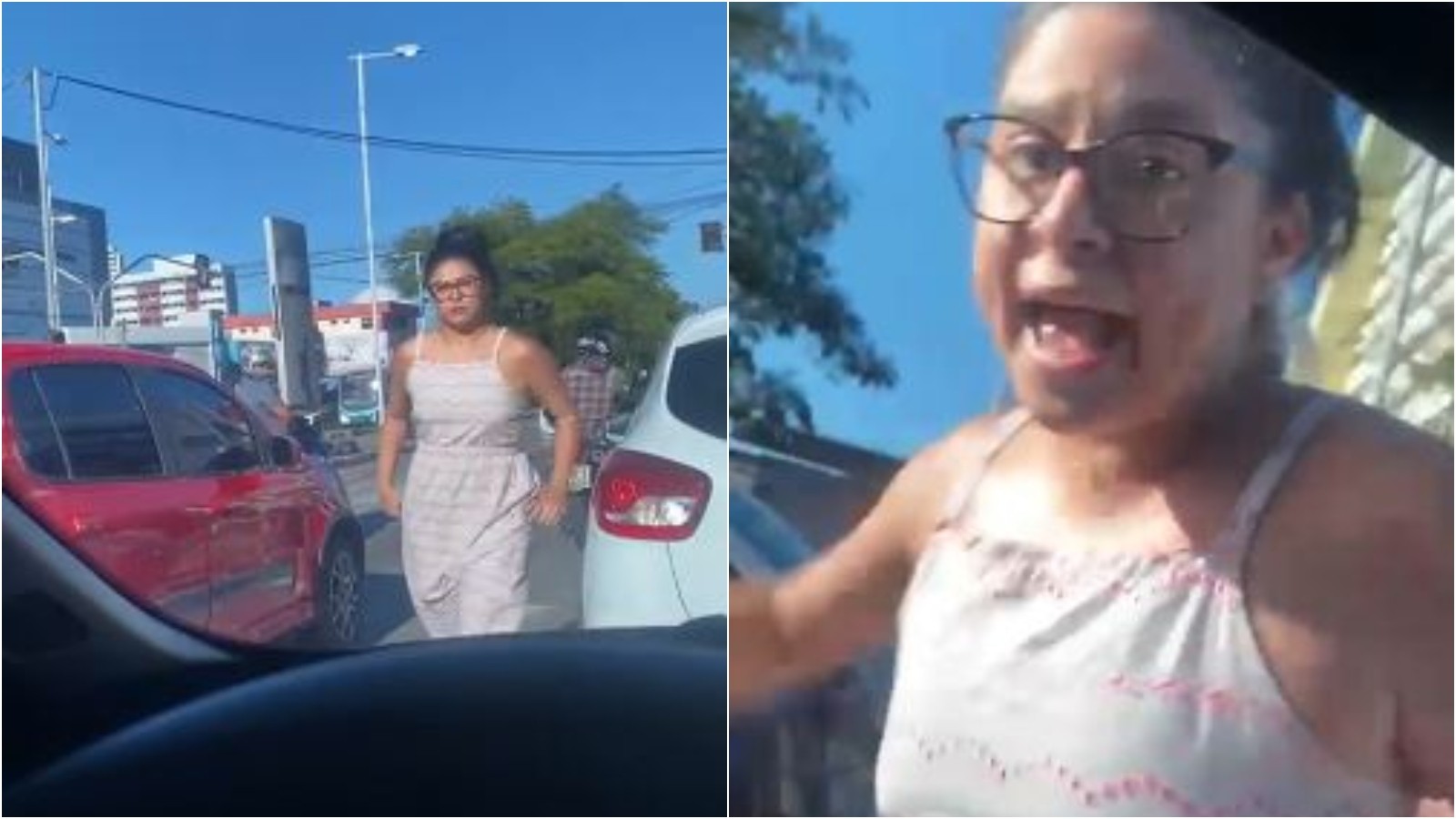 VÍDEO: Motorista tenta quebrar vidro e retrovisor de outra condutora após levar buzinada no trânsito, no Ceará